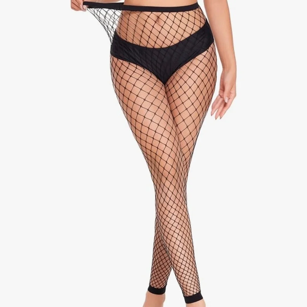 3 Pack Fishnet Leggings Women OS Black White Beige Footless Tights Festival Rave